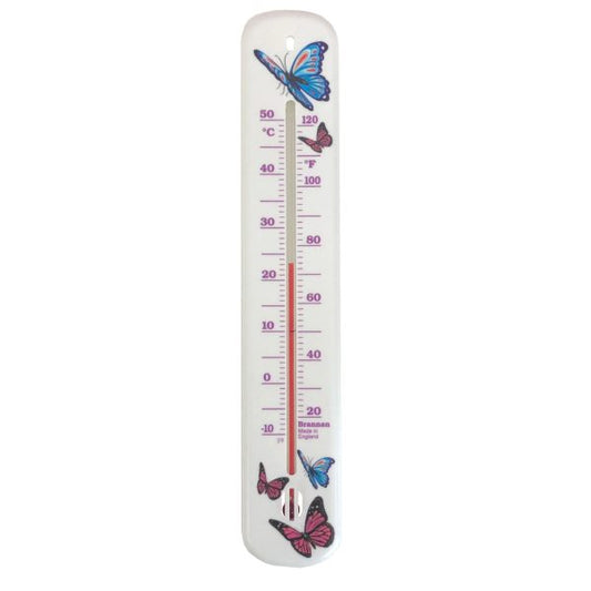 White Wall Thermometer - Flower and Butterfly Design