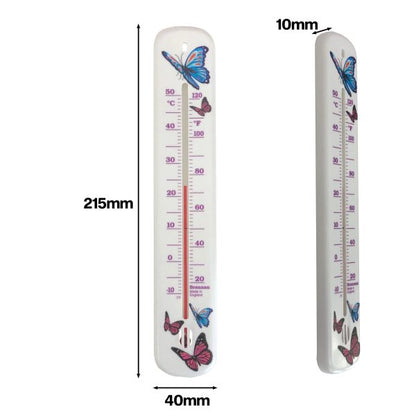 White Wall Thermometer - Flower and Butterfly Design