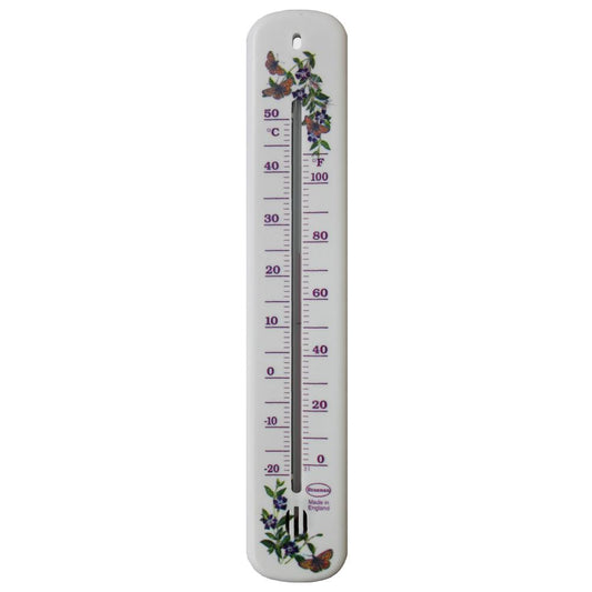 White Wall Thermometer - Flower and Butterfly Design